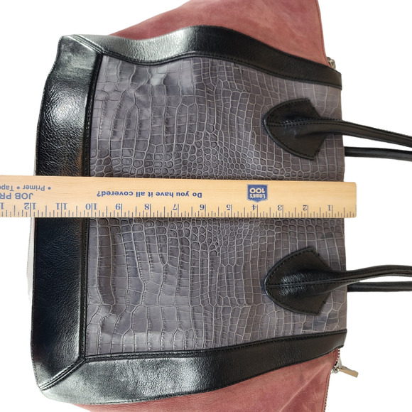 Pour La Victoire Maison Croc Embossed Tote Bag Brick Red Black Suede Leather - Picture 5 of 16